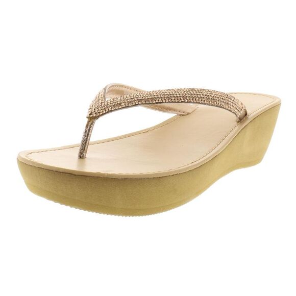Kenneth Cole Reaction Womens Fine Sun Tan Thong Wedges Flip-Flops Sandals New - Picture 1 of 2
